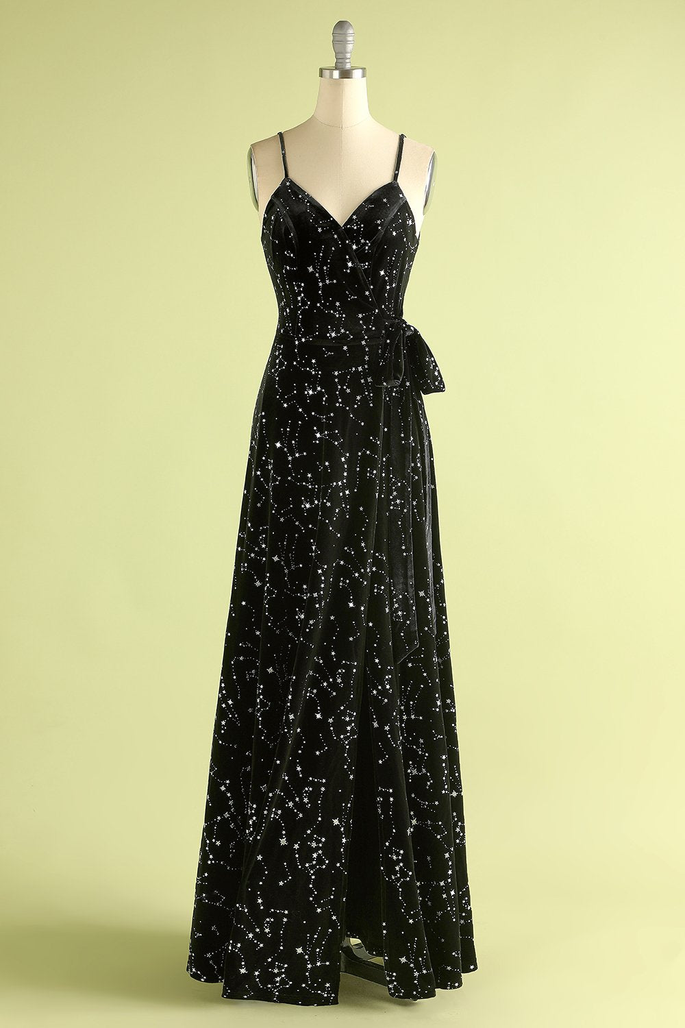 Black Star Printed Wrap Prom Dress