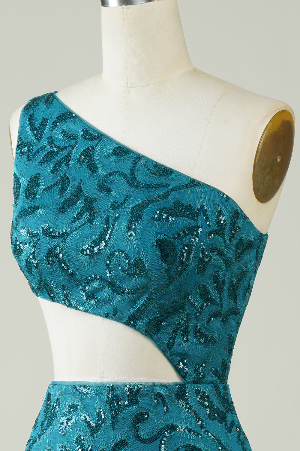 Blue Glitter Tight Short Formal Dress with Hollow-out