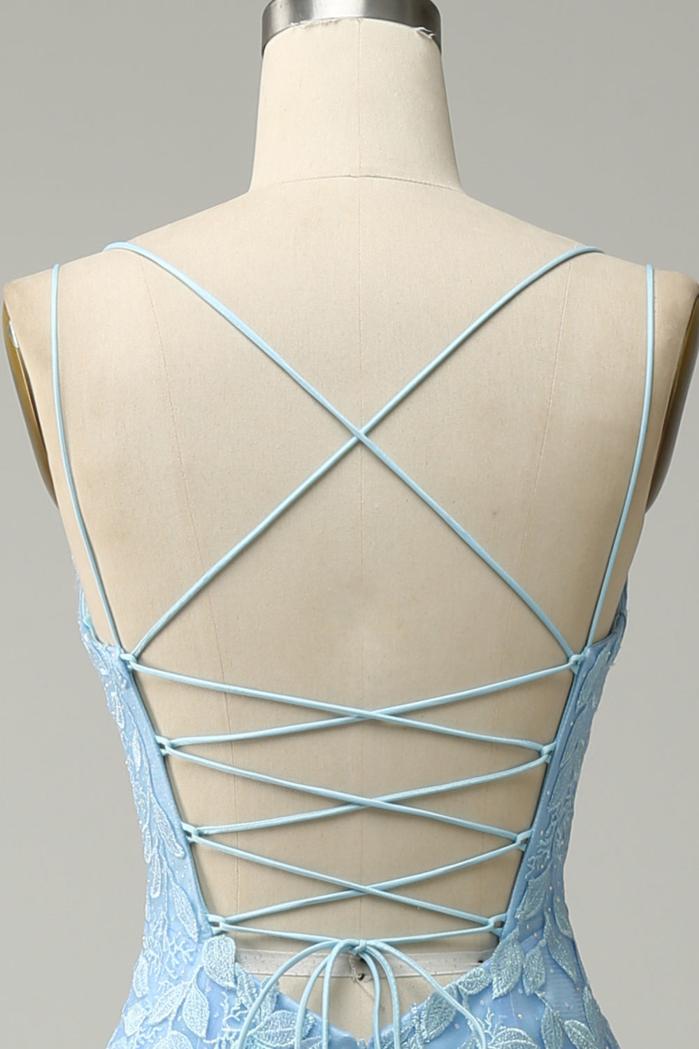 Spaghetti Straps Mermaid Blue Long Formal Dress With Appliques