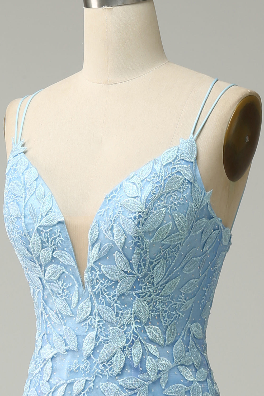 Spaghetti Straps Mermaid Blue Long Formal Dress With Appliques