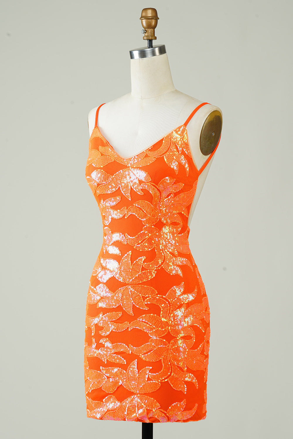 Orange Glitter Tight Short Formal Dress with Backless