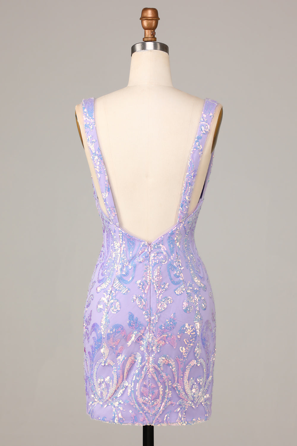 Bodycon V-Neck Lilac Sequins Short Formal Dress