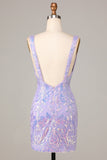 Bodycon V-Neck Lilac Sequins Short Formal Dress