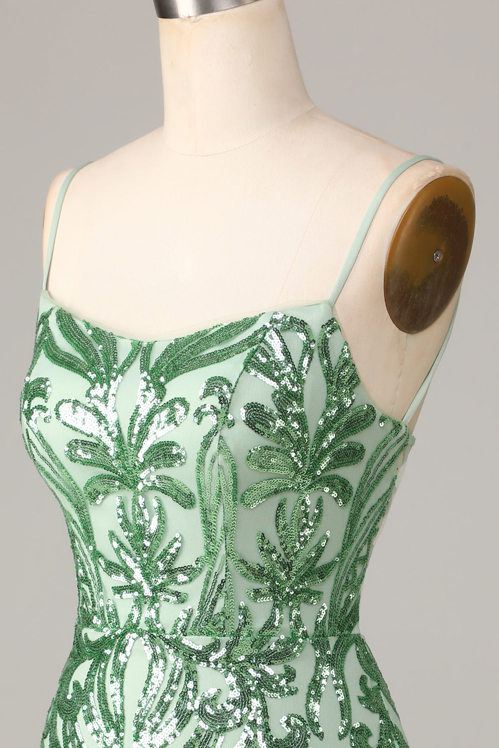 Bodycon Spaghetti Straps Green Sequins Short Formal Dress