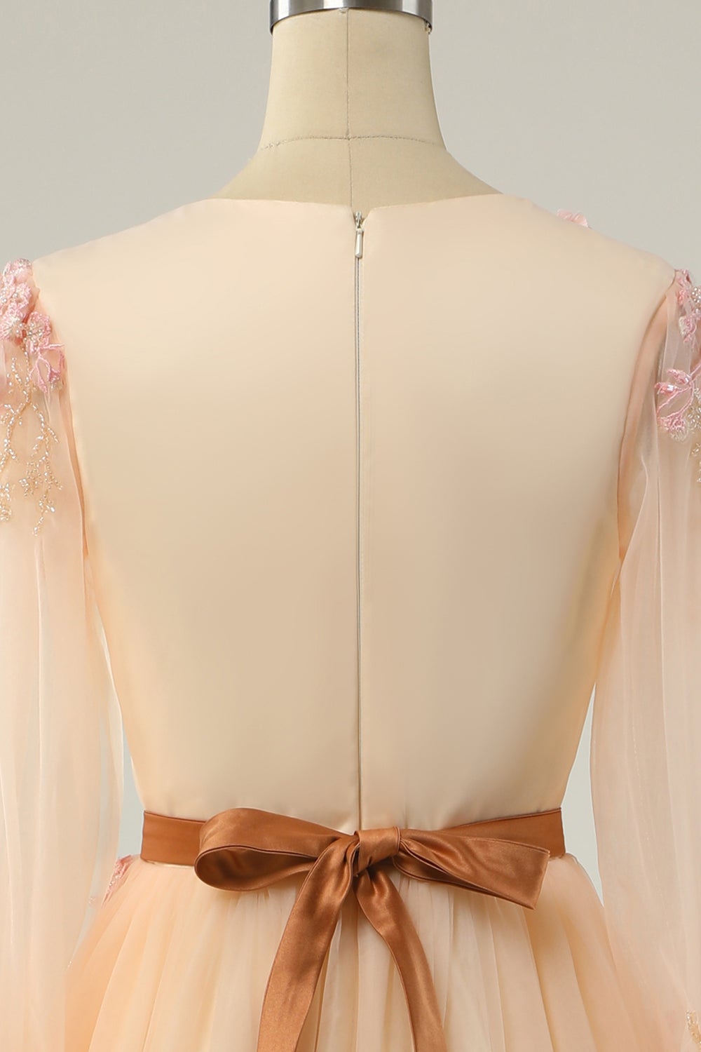 Elegant A Line V Neck Apricot Long Formal Dress with Appliques