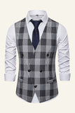 Lapel Brown Men's Check Vest