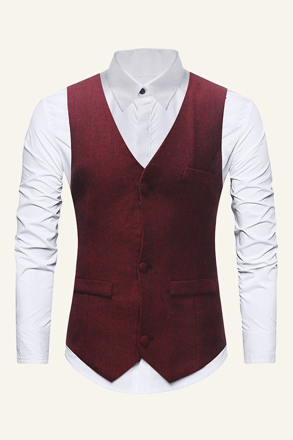 Burgundy Single Breasted Men's Casual Vest