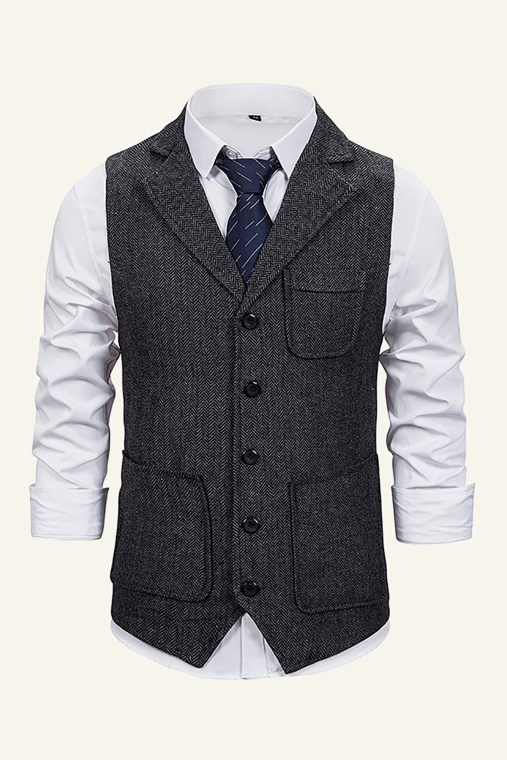 Notched Lapel Single Breasted Men's Suit Vest