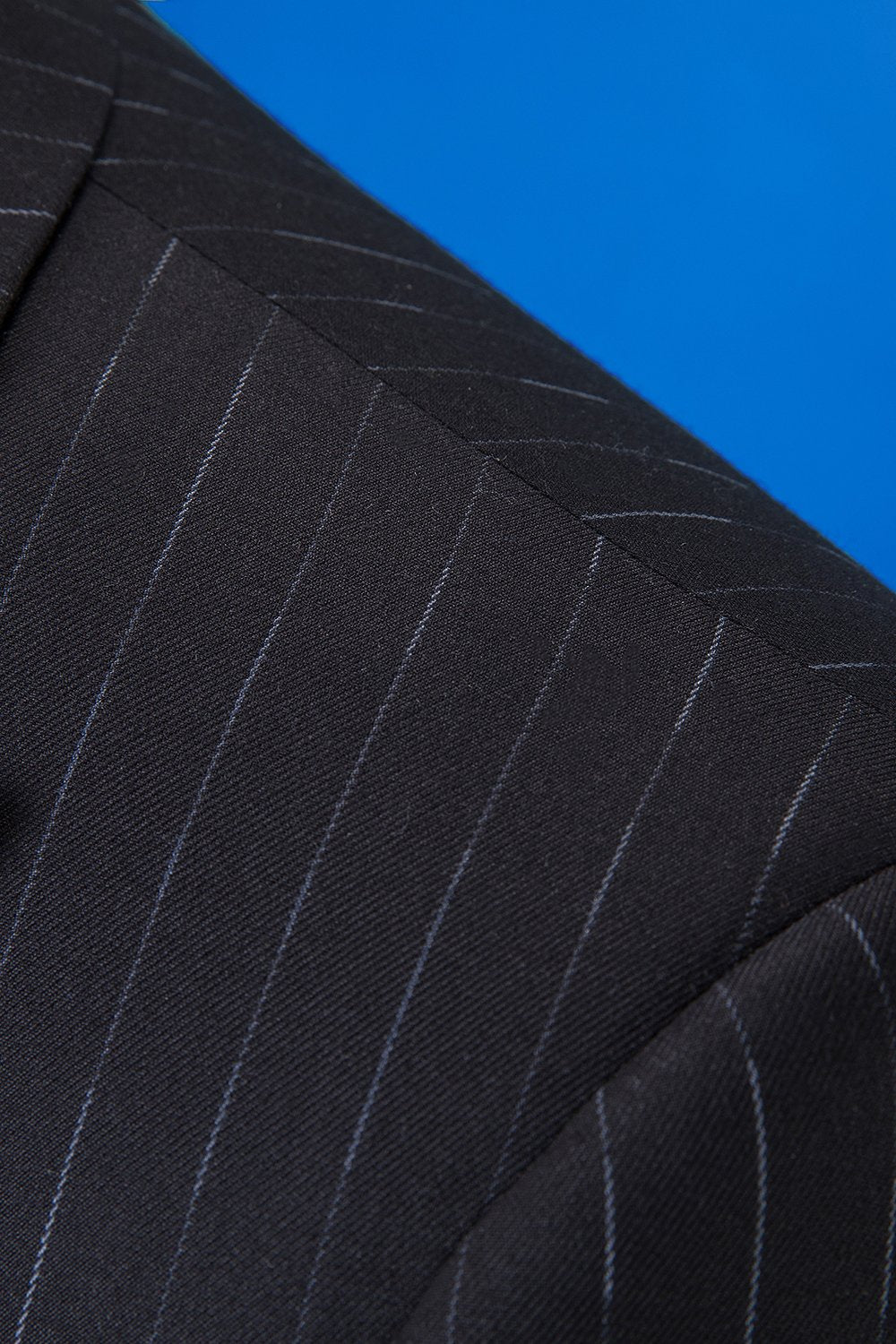 Black Striped Double-Breasted Peaked Lapel 3-Piece Men's Suit