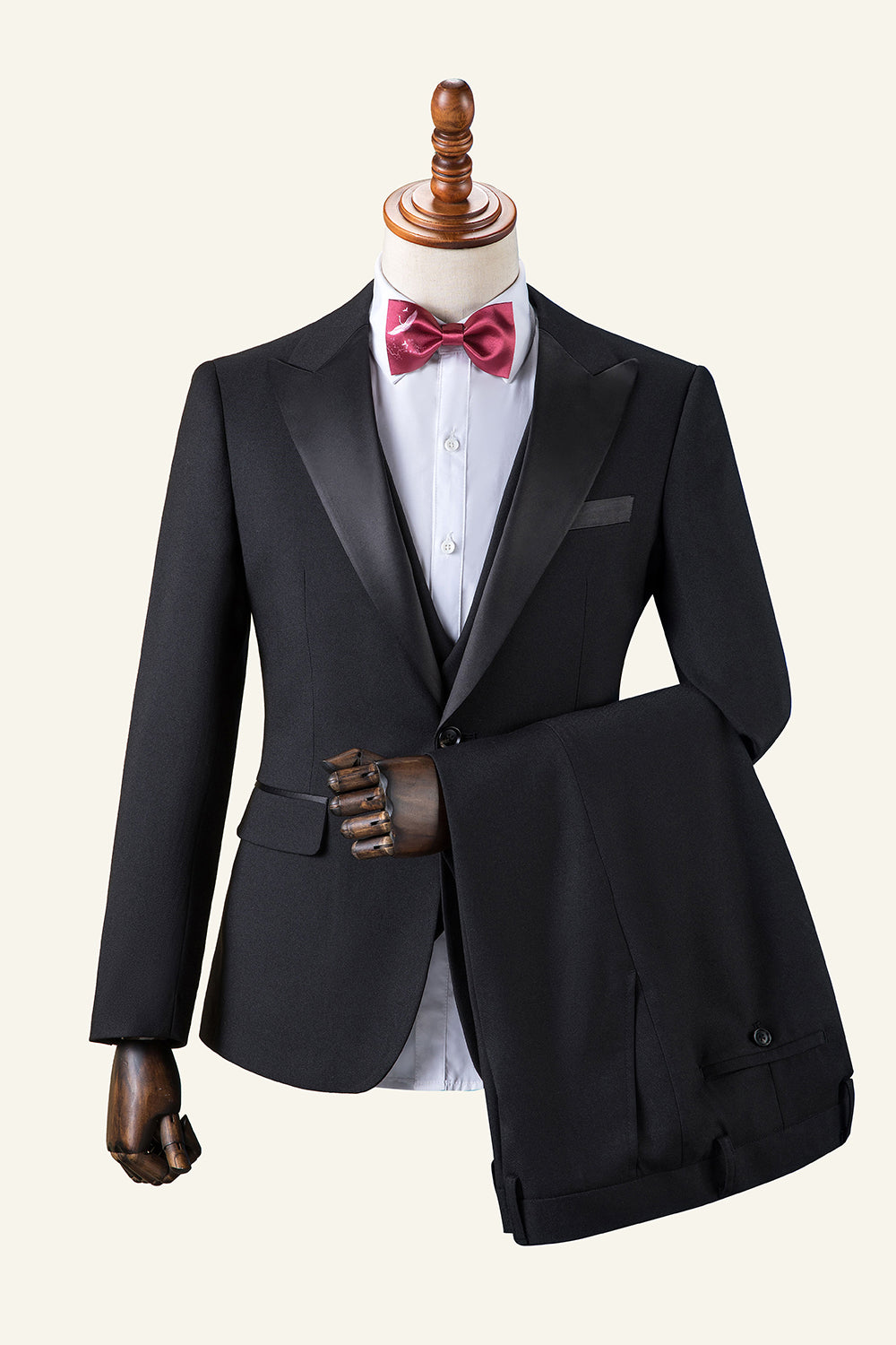 Black Peaked Lapel 3-Piece Men's Suit Tuxedo