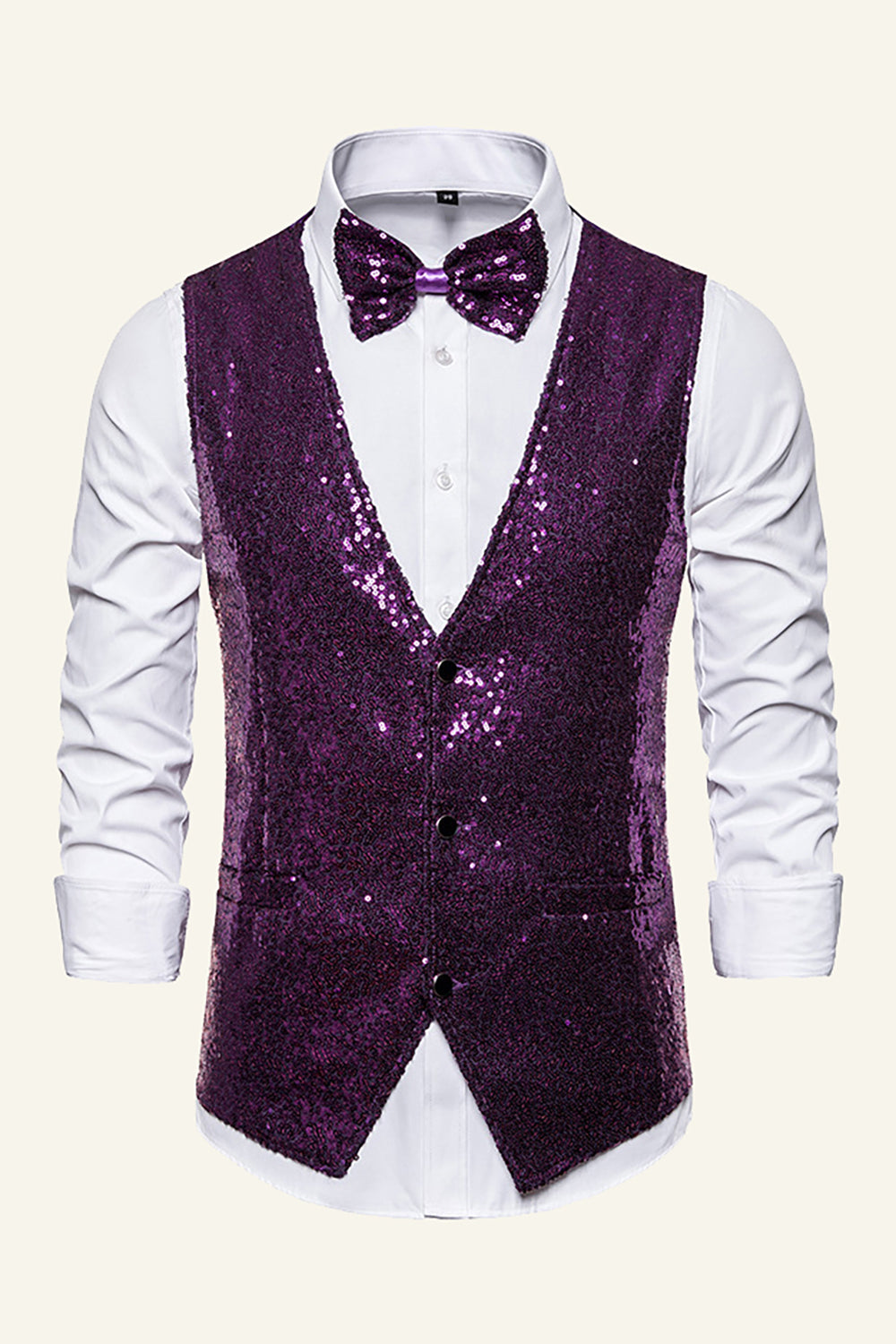 Sparkly Golden Lapel Sequins Men's Vest with Bow Tie