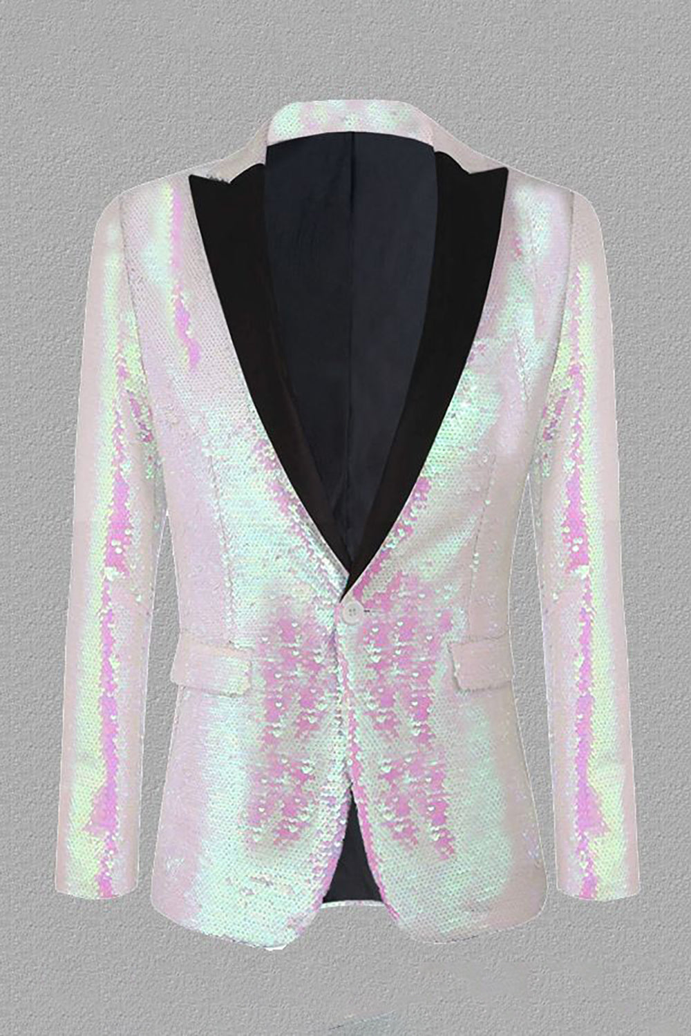Sparkly White Sequins Peak Lapel Men's Formal Blazer