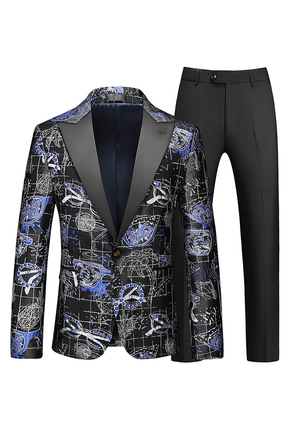Men's Red Printed Peak Lapel 2-Piece Formal Suits