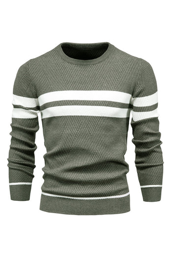Men's Black Striped Knit Long Sleeves Sweater