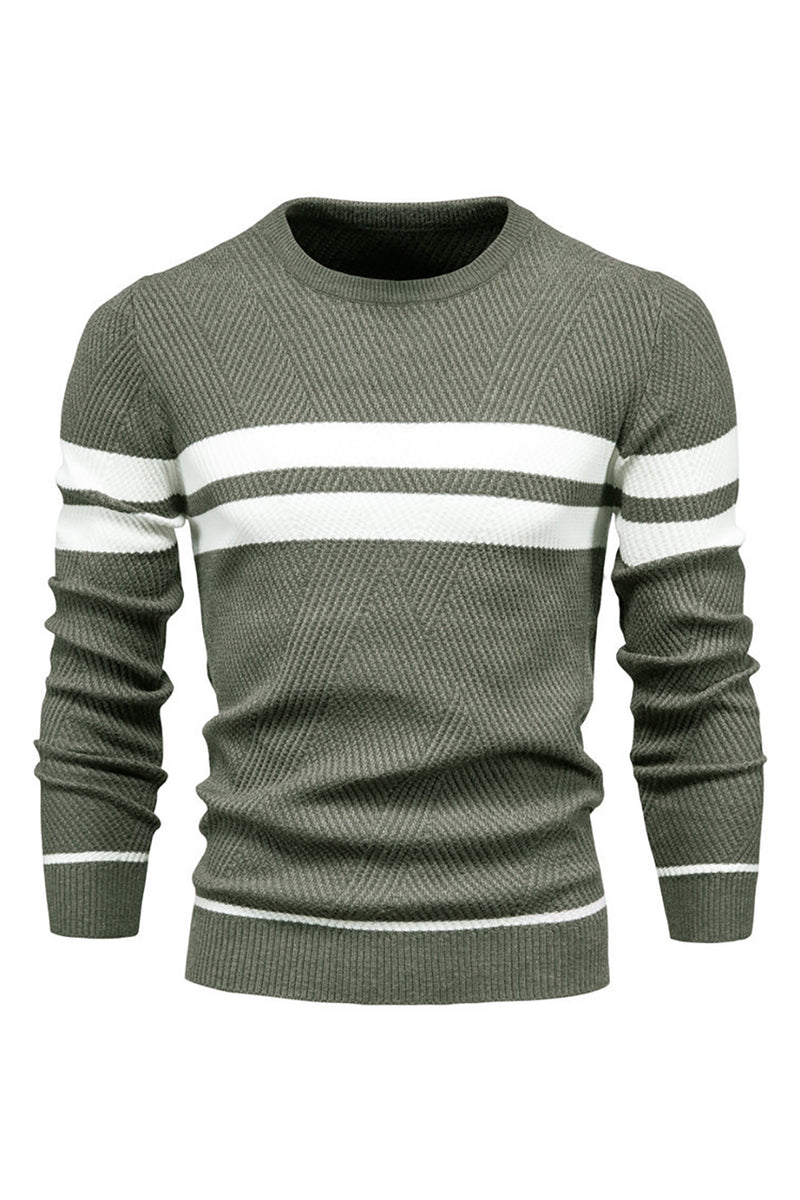 Load image into Gallery viewer, Men&#39;s Black Striped Knit Long Sleeves Sweater