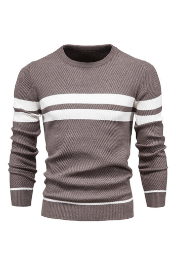 Men's Black Striped Knit Long Sleeves Sweater