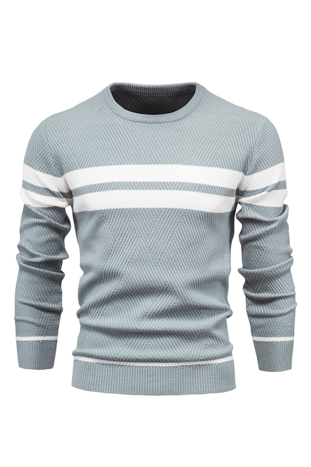 Men's Black Striped Knit Long Sleeves Sweater