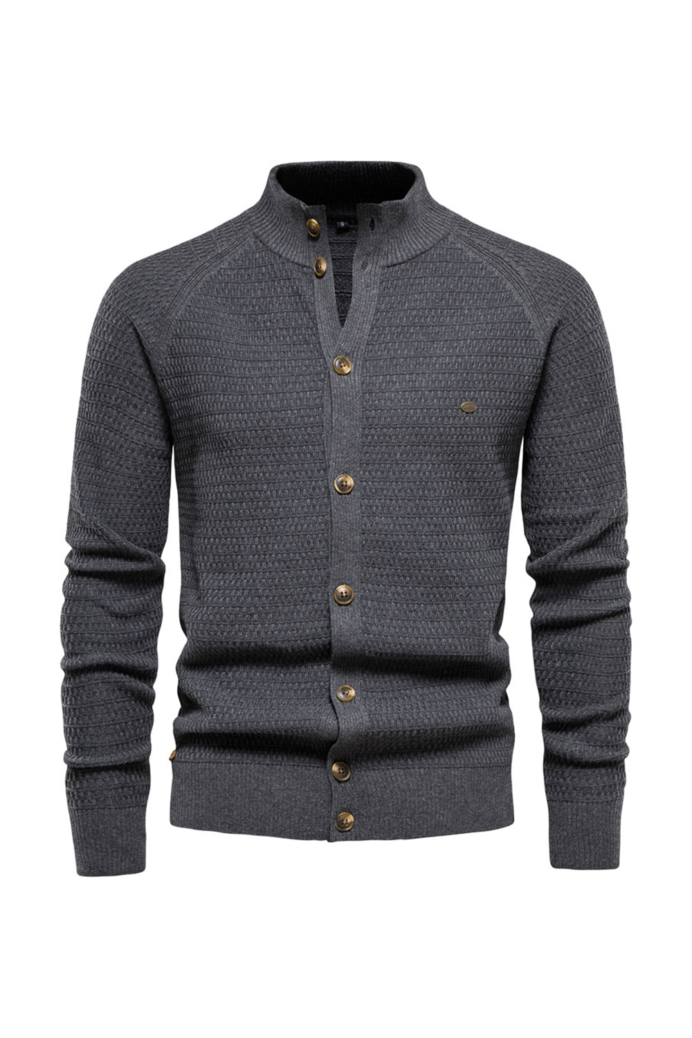 Men's Army Green Button Down Stand Collar Knit Sweater