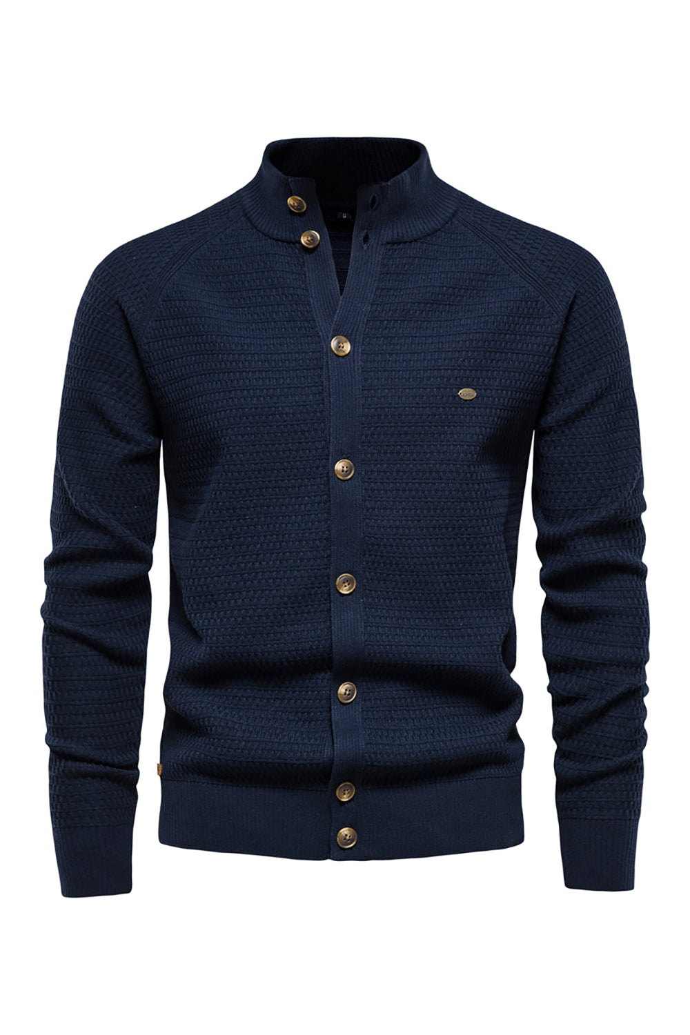 Men's Army Green Button Down Stand Collar Knit Sweater