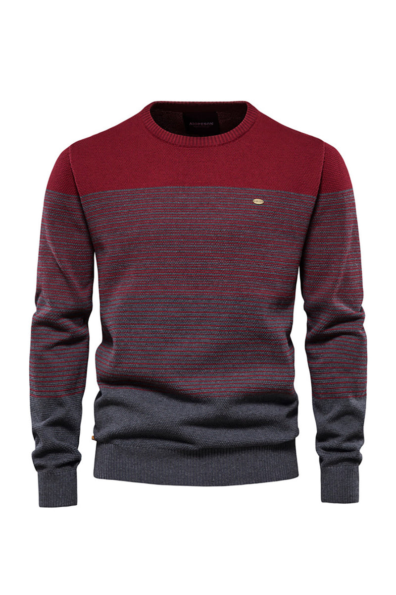 Load image into Gallery viewer, Men&#39;s Burgundy Stripes Pullover Crewneck Sweater