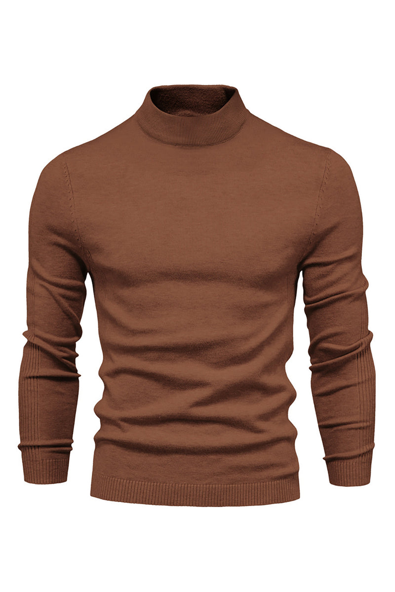 Zapaka Men's Brown Knit Sweater Slim Fit Turtleneck Pullover Tops