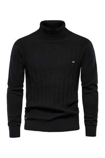 Men's Black Turtleneck Ribbed Knit Pullover Sweater