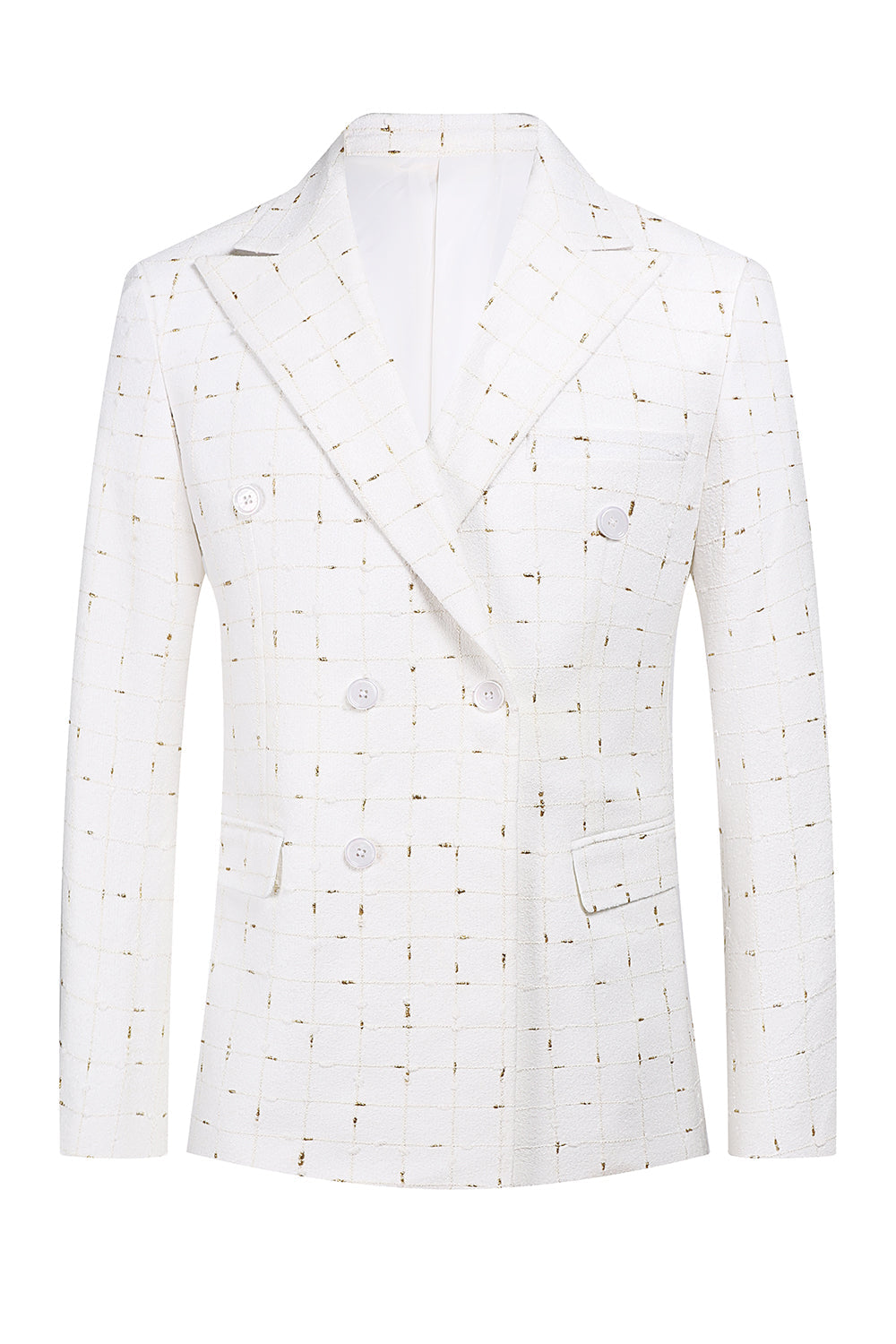 White Plaid Double Breasted 2 Piece Men's Formal Suits