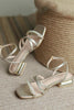 Load image into Gallery viewer, Golden Ankle Strappy Pearls Low Heels Sandals