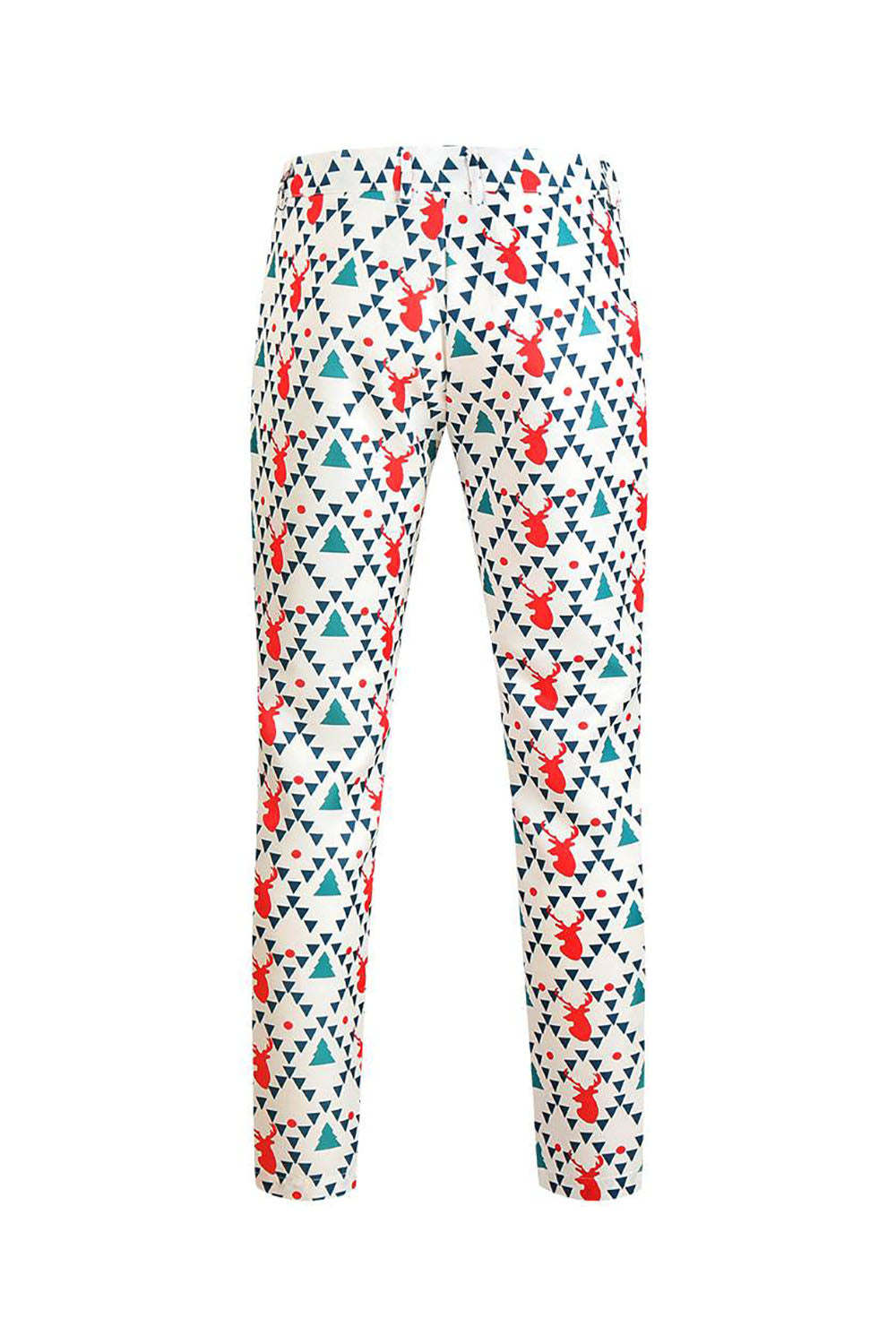 White Reindeer Printed 3 Piece Christmas Men's Suits