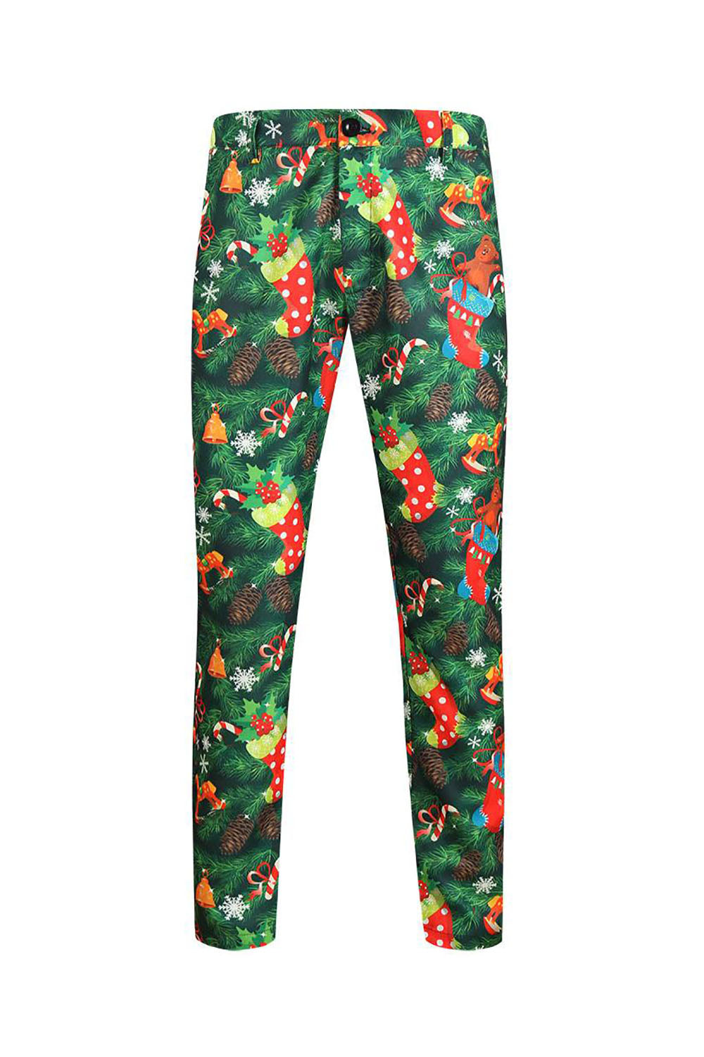 Green Printed 3 Piece Notched Lapel Christmas Men's Suits