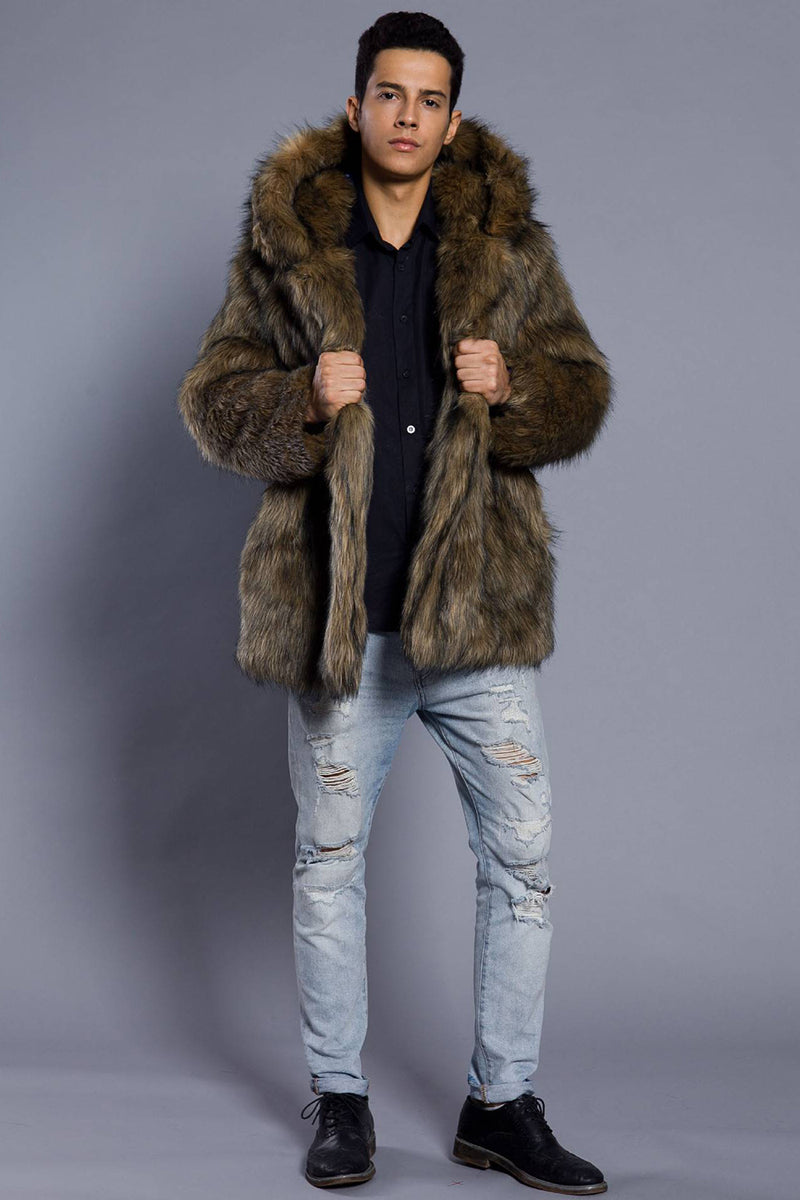 Green jacket with store fur hood mens