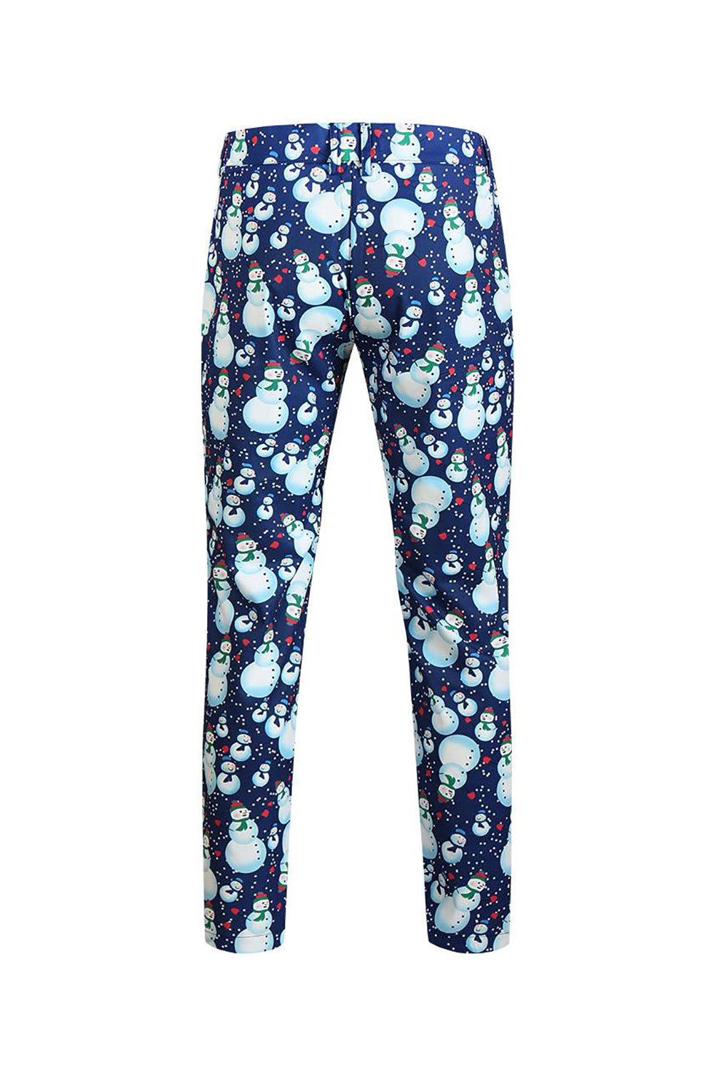 Notched Lapel One Button Blue Snowman Printed Men's Suits