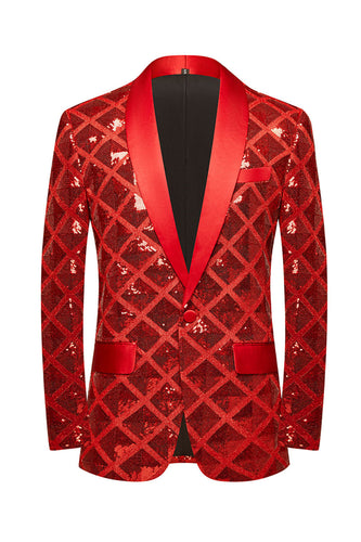 Shawl Lapel One Button Red Sequins Men's Formal Blazer