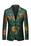 Green Jacquard Notched Lapel Men's Formal Blazer