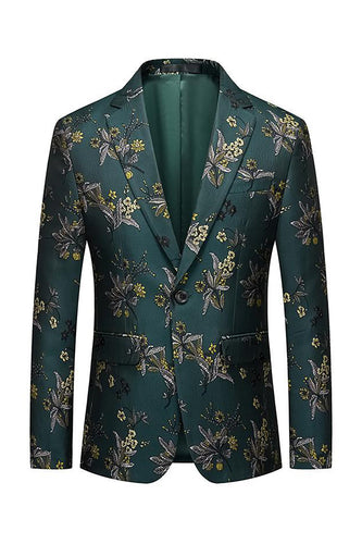 Dark Green Notched Lapel Embroidered Men's Formal Blazer