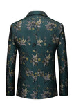 Dark Green Notched Lapel Embroidered Men's Formal Blazer