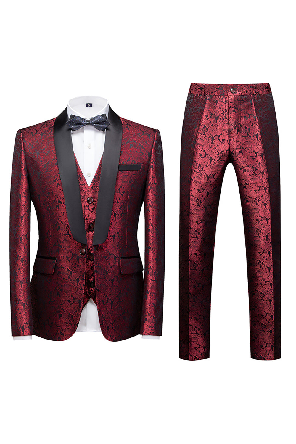 Black 3 Piece Jacquard Shawl Lapel Men's Formal Suits