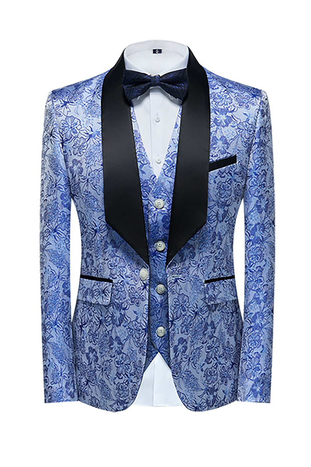 Light Blue Lapel Jacquard 3 Piece Men's Formal Suits