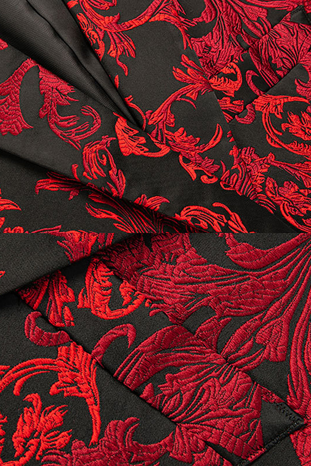 Red Notched Lapel Jacquard Formal Blazer