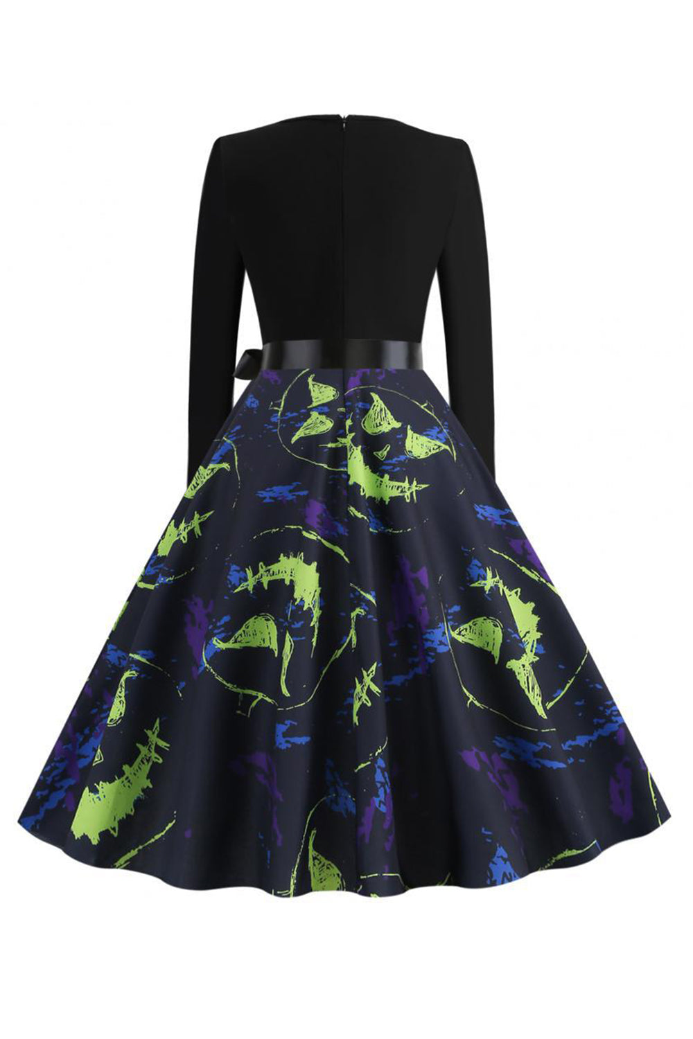 V Neck Black Halloween Printed Vintage Dress