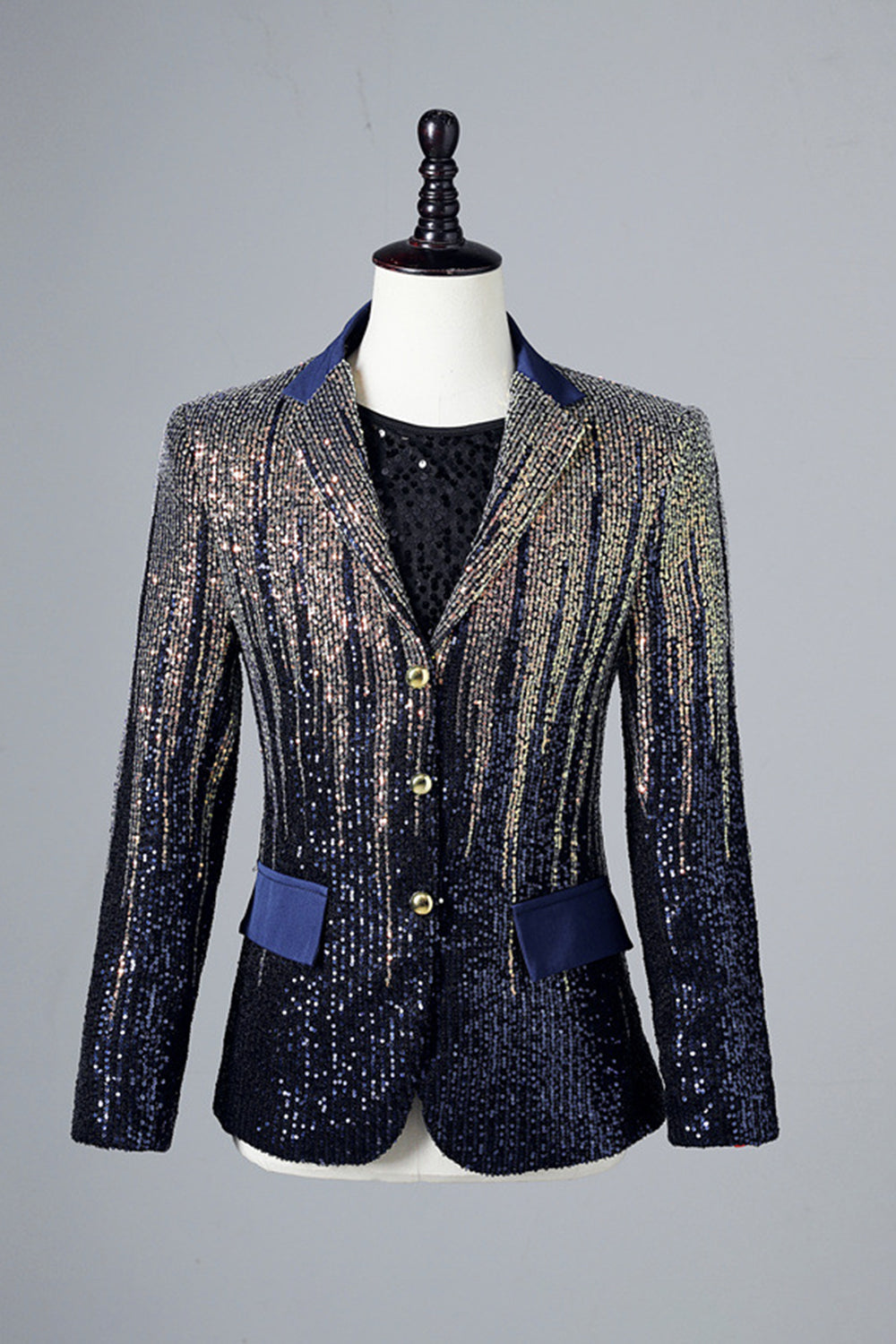 Glitter Navy Sequins Single-Breasted  Men's Blazer