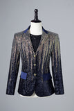 Glitter Navy Sequins Single-Breasted  Men's Blazer