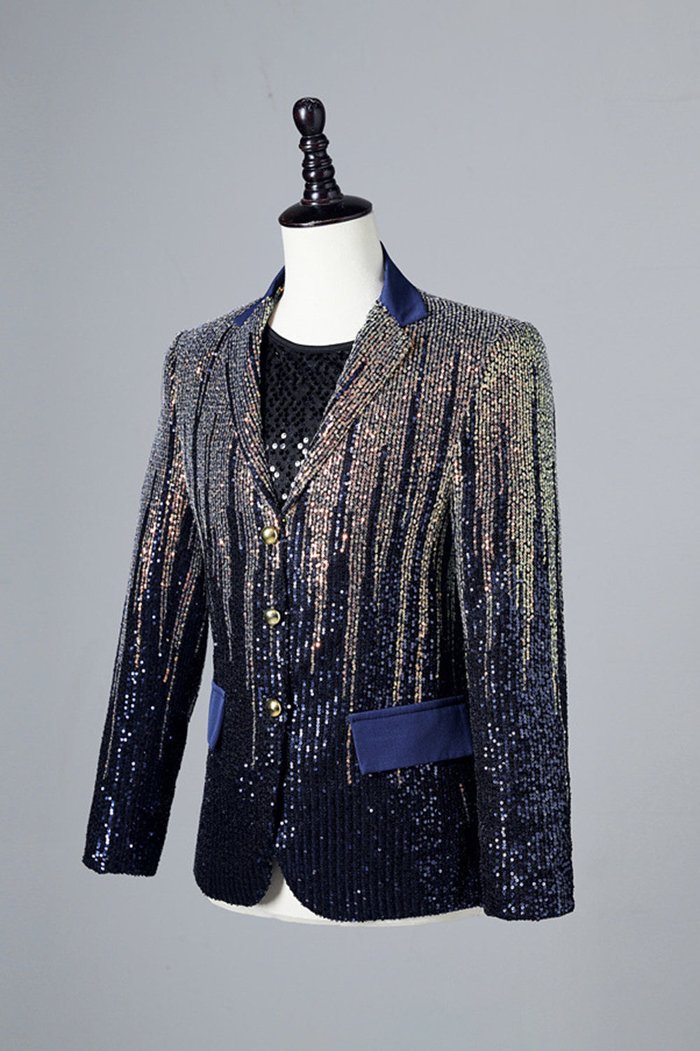 Glitter Navy Sequins Single-Breasted  Men's Blazer