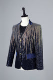Glitter Navy Sequins Single-Breasted  Men's Blazer
