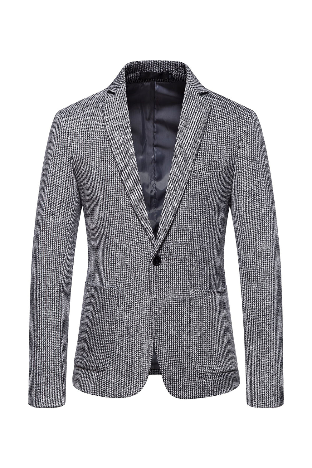 Khaki Tweed One Button Notched Lapel Men's Blazer