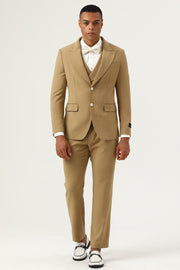 3 Piece Brown Single Breasted Peak Lapel Men's Formal Suits