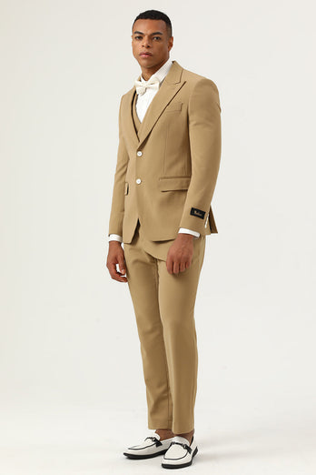 3 Piece Brown Single Breasted Peak Lapel Men's Formal Suits
