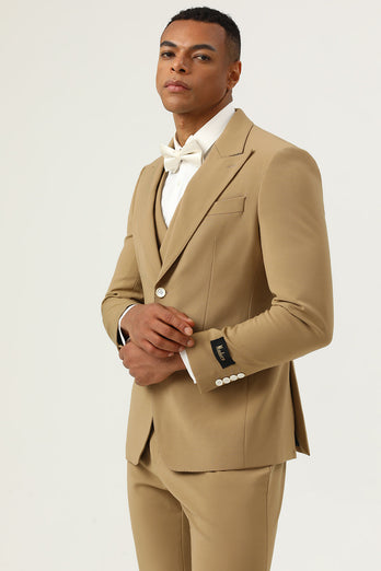 3 Piece Brown Single Breasted Peak Lapel Men's Formal Suits