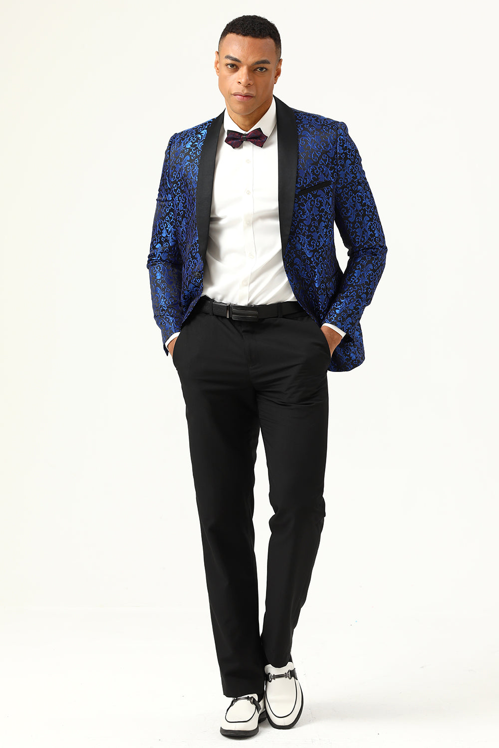 One Button Red Shawl Lapel Jacquard Men's Formal Blazer