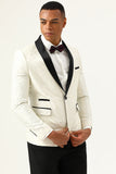 One Button White Shawl Lapel Jacquard Men's Formal Blazer